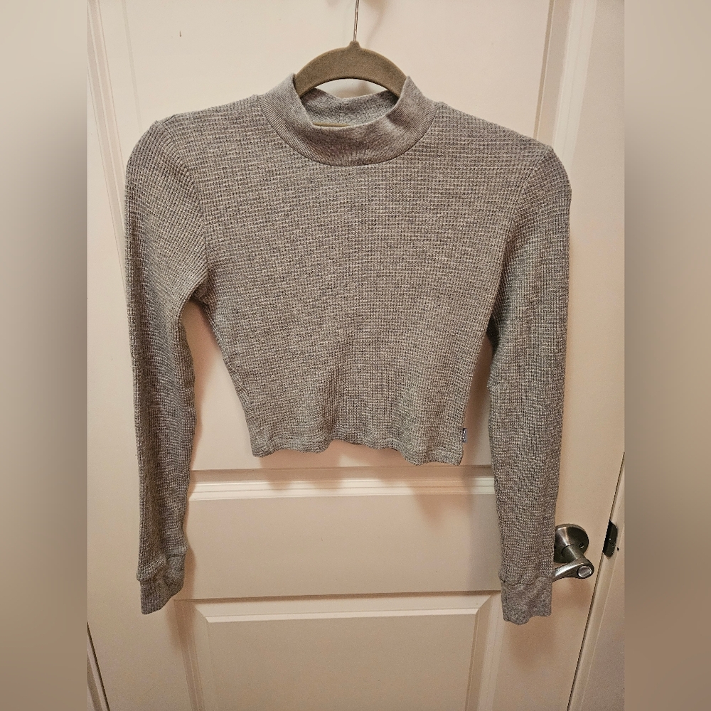 TNA cropped baby waffle mock neck long sleeve